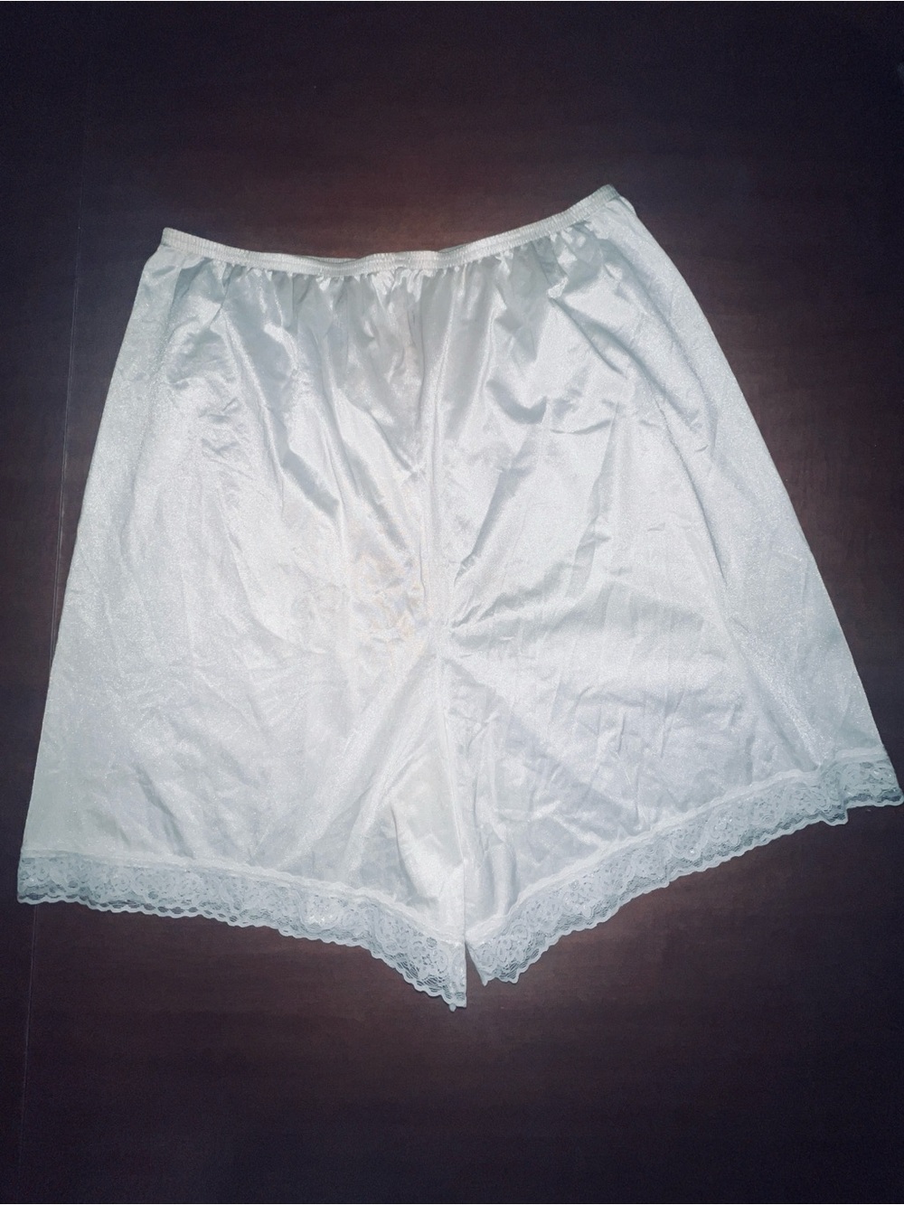 Vanity Fair White Lace-Trim Half Slip Shorts